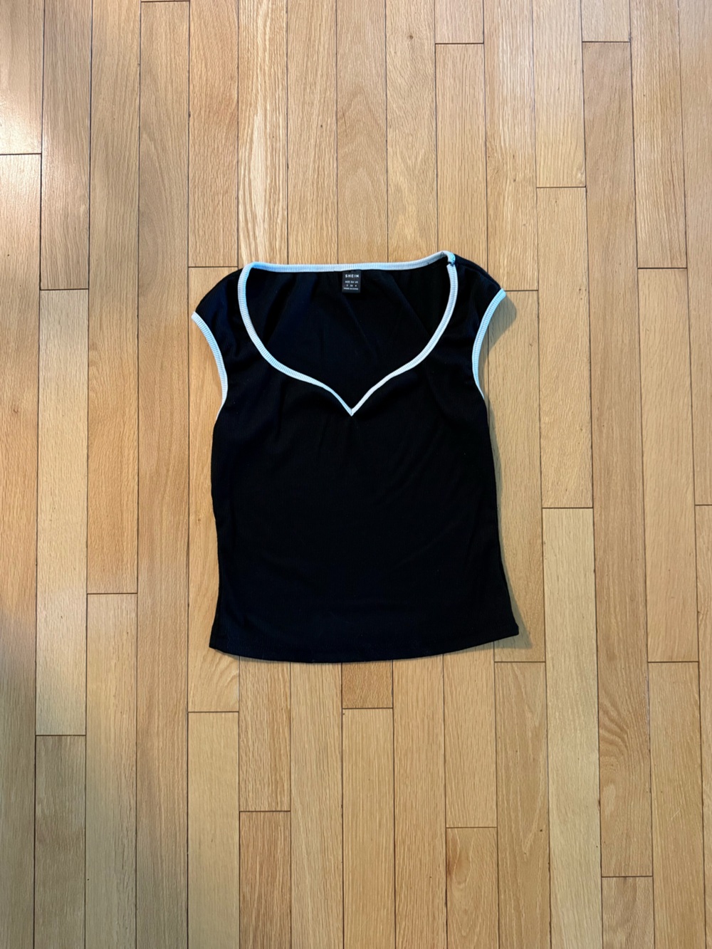 Black Sleeveless Tank Top with White Trim - Women